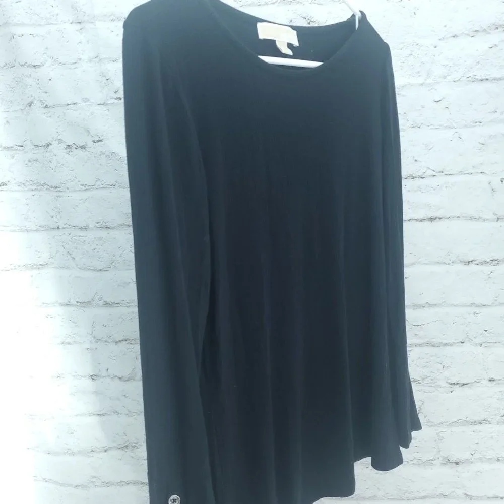 Michael Kors Womens Black Knitted Long Sleeve Pullover Ribbed Blouse Top Size S
